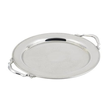 

13 in. dia. Round Tray with Handle & Etching & Bead Border