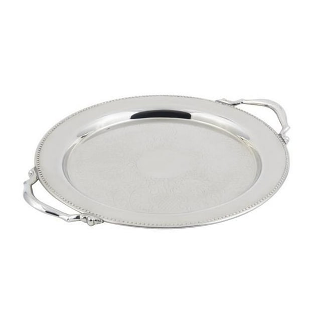 Bon Chef 61334 13 in. dia. Round Tray with Handle & Etching & Bead Border