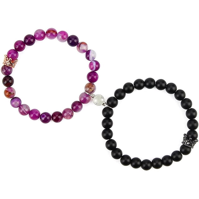 Pulseras de pareja con coronas, pulseras de cuentas magnéticas de piedra natural, regalos para familiares y amigos