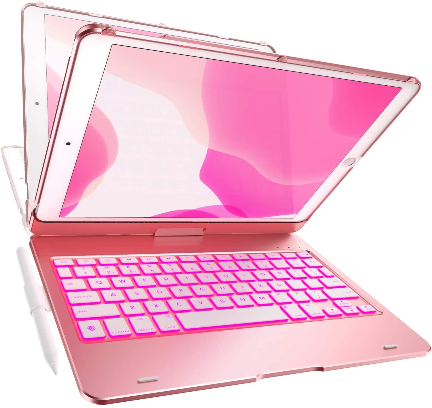 Ipad Keyboard Case For Apple 10 2 Inch Ipad 8th Gen 7th Gen 19 Ipad Air 3 Pro 10 5 Backlight 360 Rotatable Rose Gold 1 Year Warranty Walmart Com