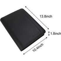 Business Portfolio with Zipper 3 Ring Binder Organizer - PU Leather Folder Padfolio Document Organizer with Solar Calculator, Writing Pad