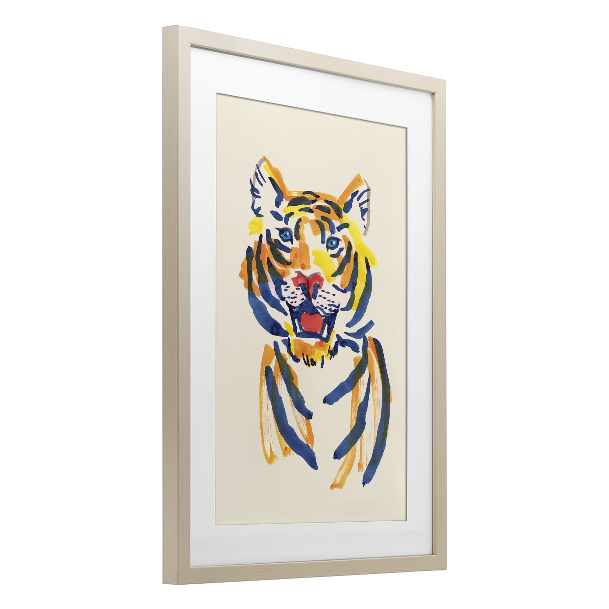 Tiger Roar Watercolor Birch Framed Print Under Glass, design by Karolina Sato
