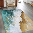 thumbnail image 3 of Teal Gold Washable Area Rugs 4'x6', White Gradient Ocean Wave Oil Painting Style Low Pile Throw Living Room Rug Non-Slip Sturdy Edge Binding Carpet for Indoor Entryway Bedside Kitchen, 3 of 9