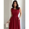 thumbnail image 6 of Burgundy Womens Sleeveless A-Line Maxi Dress, Fitted Waist, Elegant Formal Gown For Events, 6 of 6
