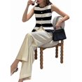 thumbnail image 3 of Women's Tank Tops Striped Sleeveless Button Front Knit Vest Summer Open Cardigan Black XL, 3 of 9