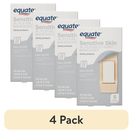 (4 pack) Equate Sensitive Skin Adhesive Bandages, X -Large, 8 Count