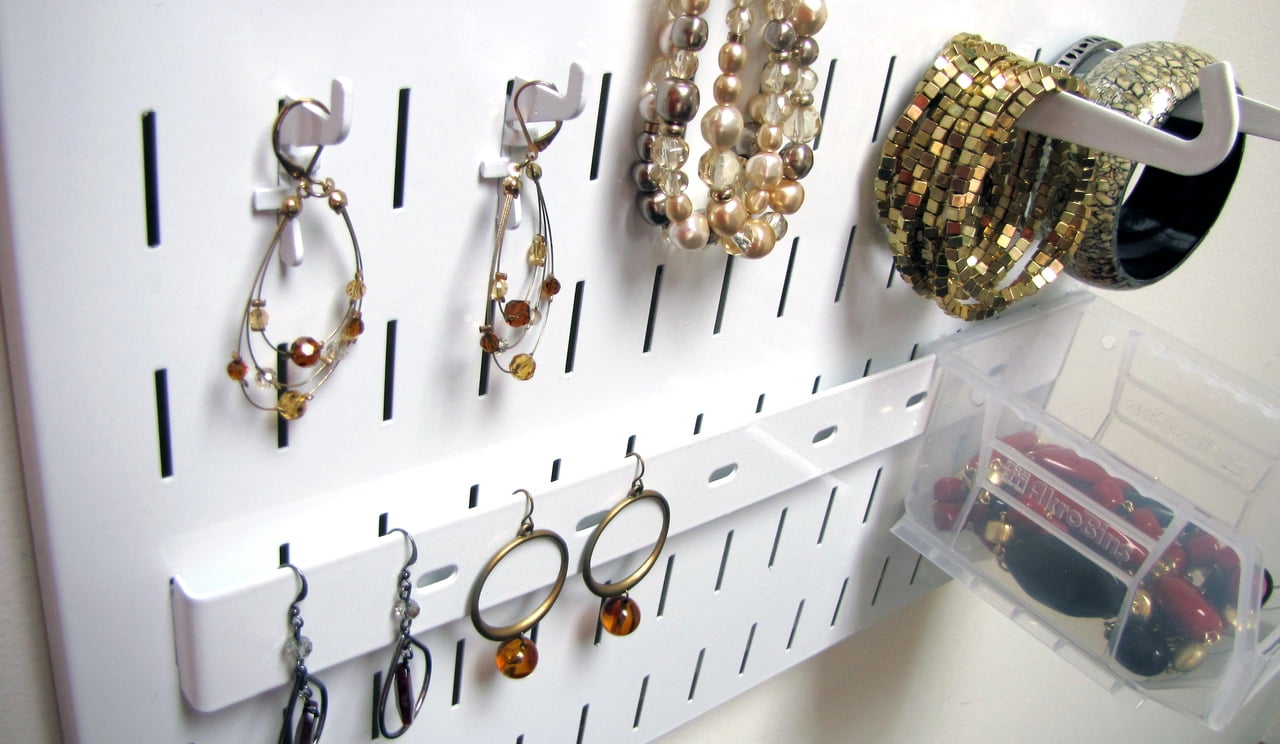 Jewelry Organizer Wall Hanging Jewelry Holder Necklace Rack - White Wall Mounted Jewelry Organizer System
