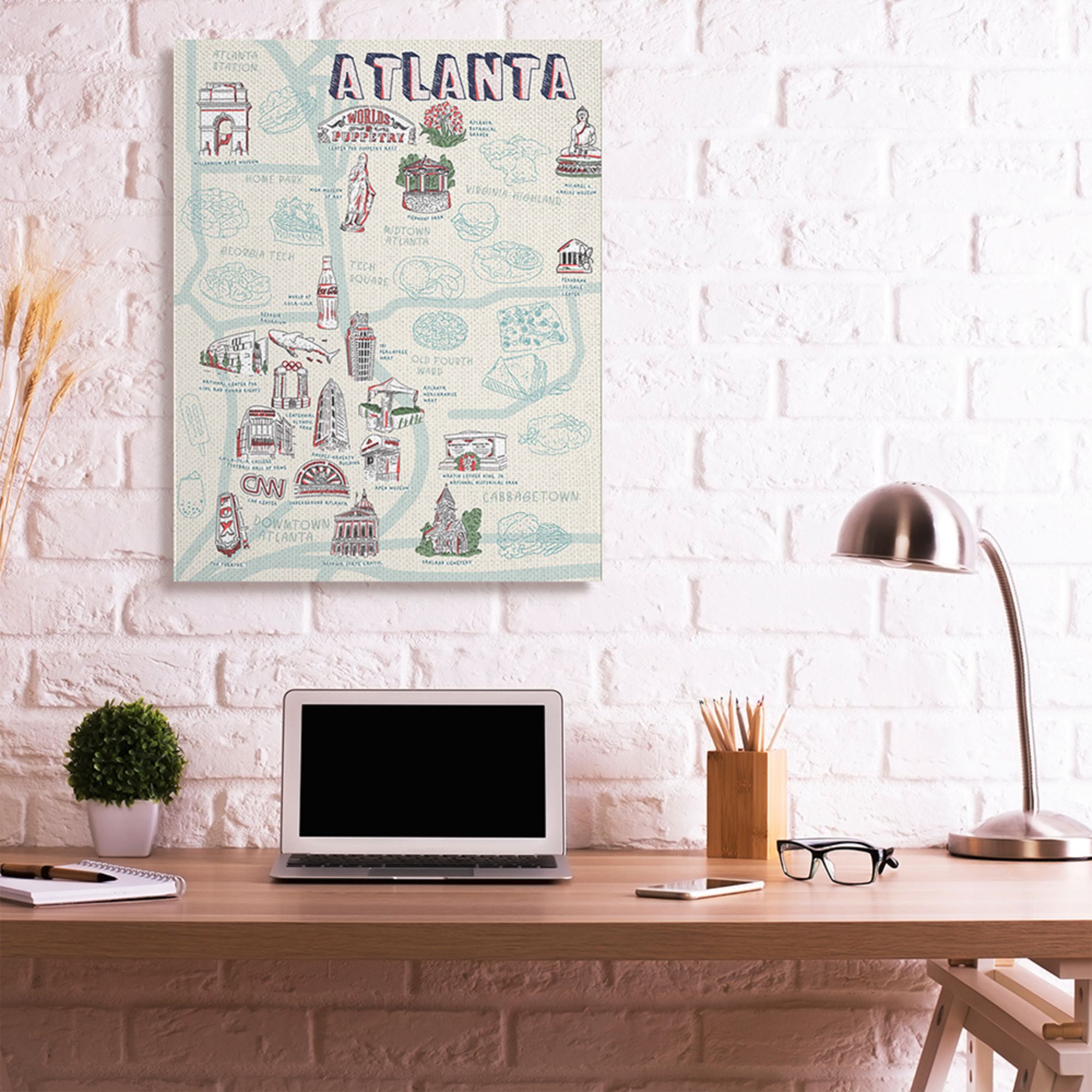 Stupell Industries Atlanta Georgia Destination Map City Landmarks Canvas Wall Art by Ziwei Li