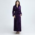 thumbnail image 2 of WZXFASHION Women's Winter Solid Color Lengthened Bathrobe Splicing Home Clothes Long Sleeved Robe Coat Intimates Purple XL, 2 of 6