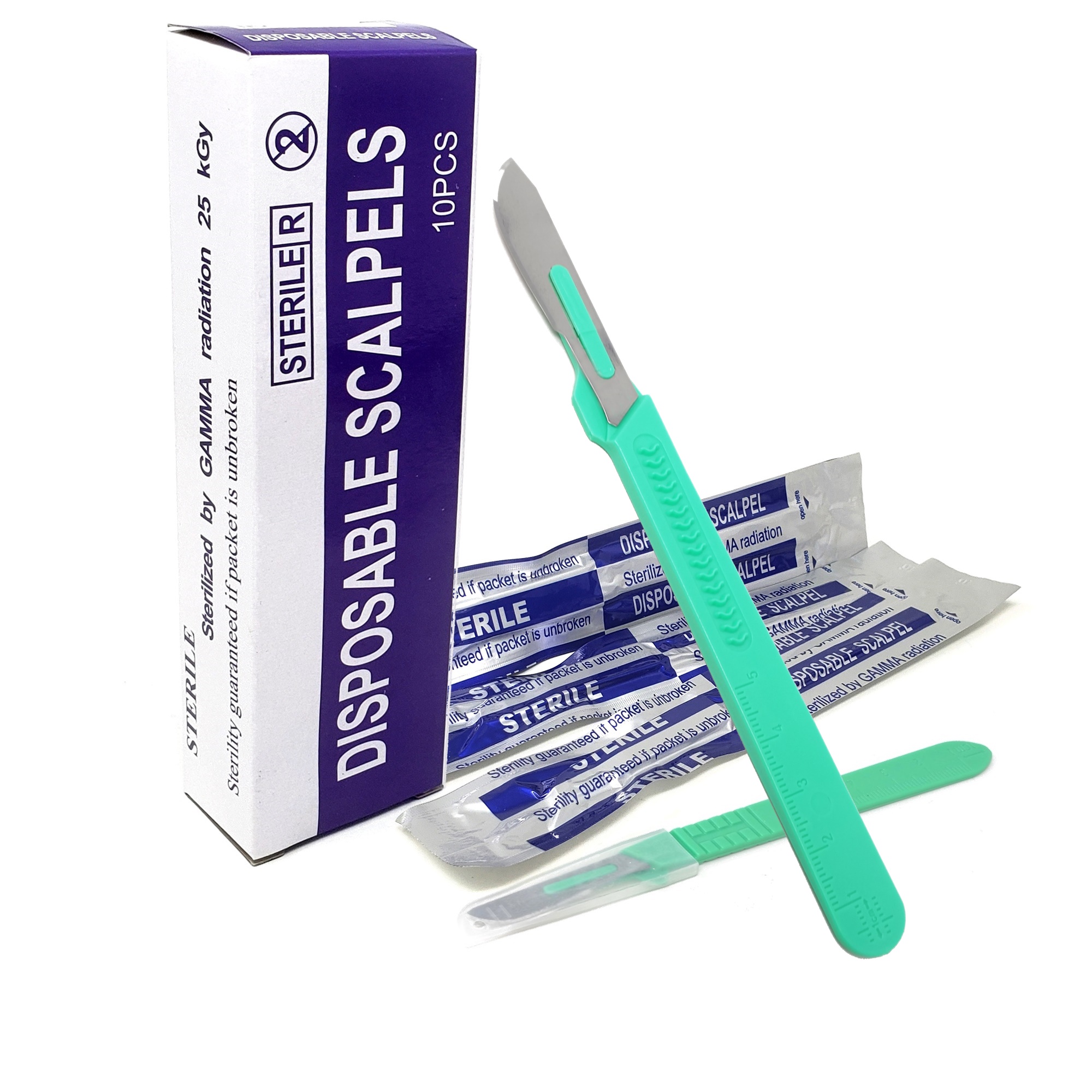 Disposable Scalpels 22 with Graduated Handles, CarbonSteel Blades