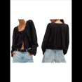 thumbnail image 3 of Blusa Holgada de Larga con Lazo Frontal para Mujer, con Ribete de Encaje y Botones, Cuello Cuadrado, Ropa para Salir, Estilo Y2K. Negro S, 3 of 10