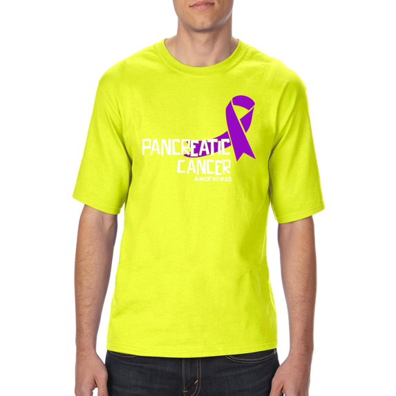"Mens and Big Mens Pancreatic Cancer T-Shirt, up to size 3XLT"