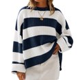 thumbnail image 2 of Womens Long Sleeve Oversized Striped Crew Neck Loose Fit Knitted Sweaters, S, 2 of 7