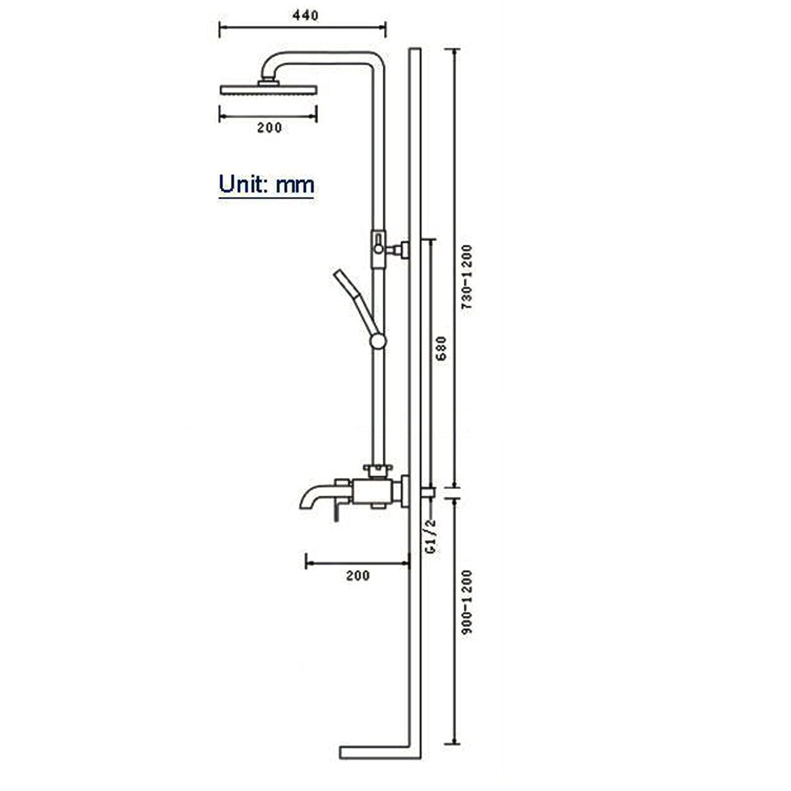 Wall Mounted Bathroom Shower Combo System Square Head Rainfall Shower Mixer Tap