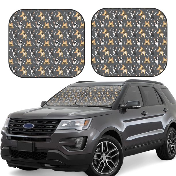 Balery Bulldog Print Parasol para parabrisas de coche de 2 piezas | Parasol plegable para parabrisas delantero de coche para la mayoría de sedanes-Large