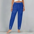 thumbnail image 4 of Outfmvch Linen Pants Women Wide Leg Beach Clothes Beach Pants Elastic Waist Resort Wear for Women Summer Pants Cotton Linen Loose Pants Linen Pants Boho Pants Blue M, 4 of 8