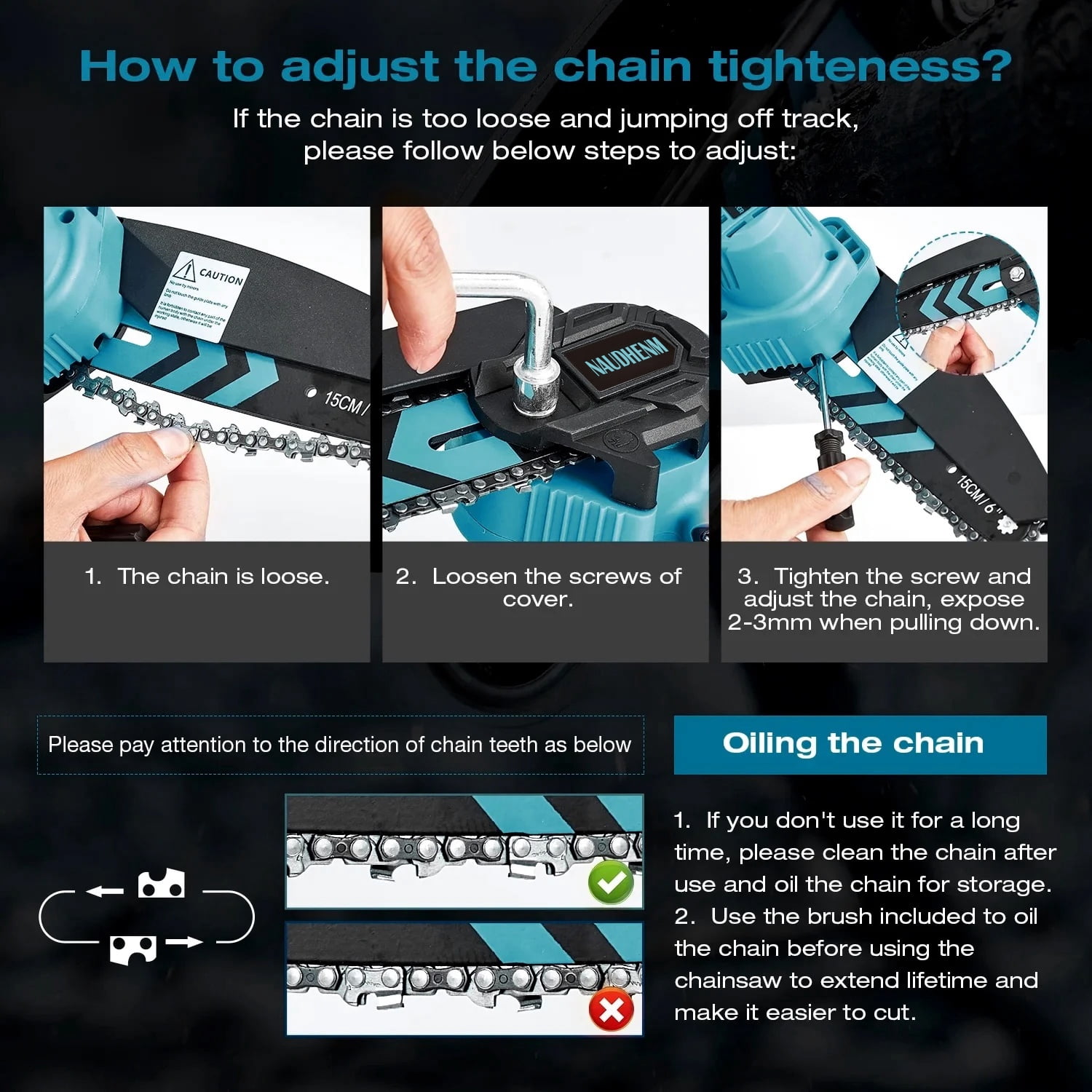 Naudhenm 6-Inch Battery Chainsaw, 12V Anti-Vibration