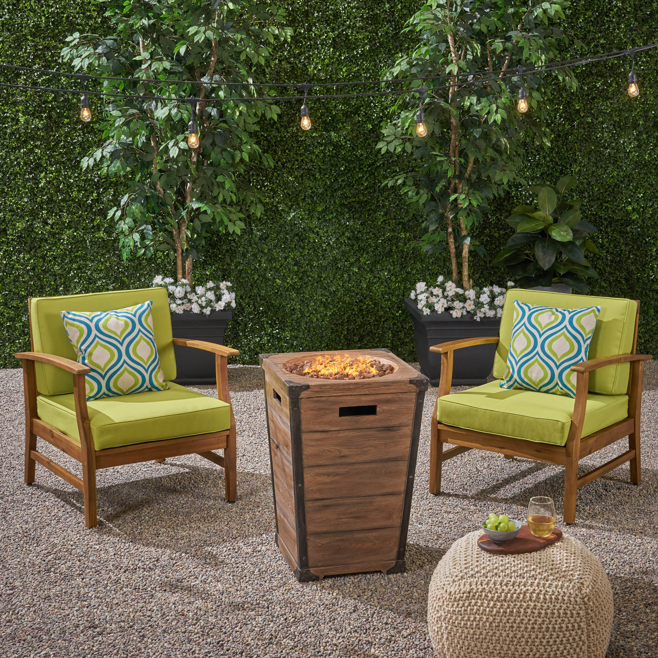 Capri Outdoor 2 Piece Acacia Wood Club Chair Set with Fire Column - image 2 of 9