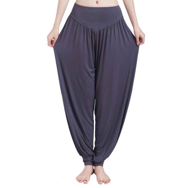 Wosthever Pantalones de yoga de cintura alta para mujer, bombachos sueltos para danza del vientre, pantalones de Tai Chi sólidos modales Uniforme atlético Gris XXL