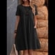 thumbnail image 4 of Vestido Camisero de y Algodón de Verano para Mujer, Informal, Holgado, con Cuello Redondo, Corta, Midi y Bolsillos Negro XL, 4 of 7