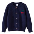 thumbnail image 2 of RXIRUCGD Cardigan Tricoté à la Main pour Filles, Col Rond en Coton, Veste Chandail pour Enfants (Marine, Taille : 7 Ans), 2 of 3