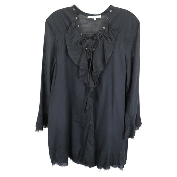 Pre-Owned Iro Mini Raw Edge Bell Sleeve V-Neck Dress in Black Cotton