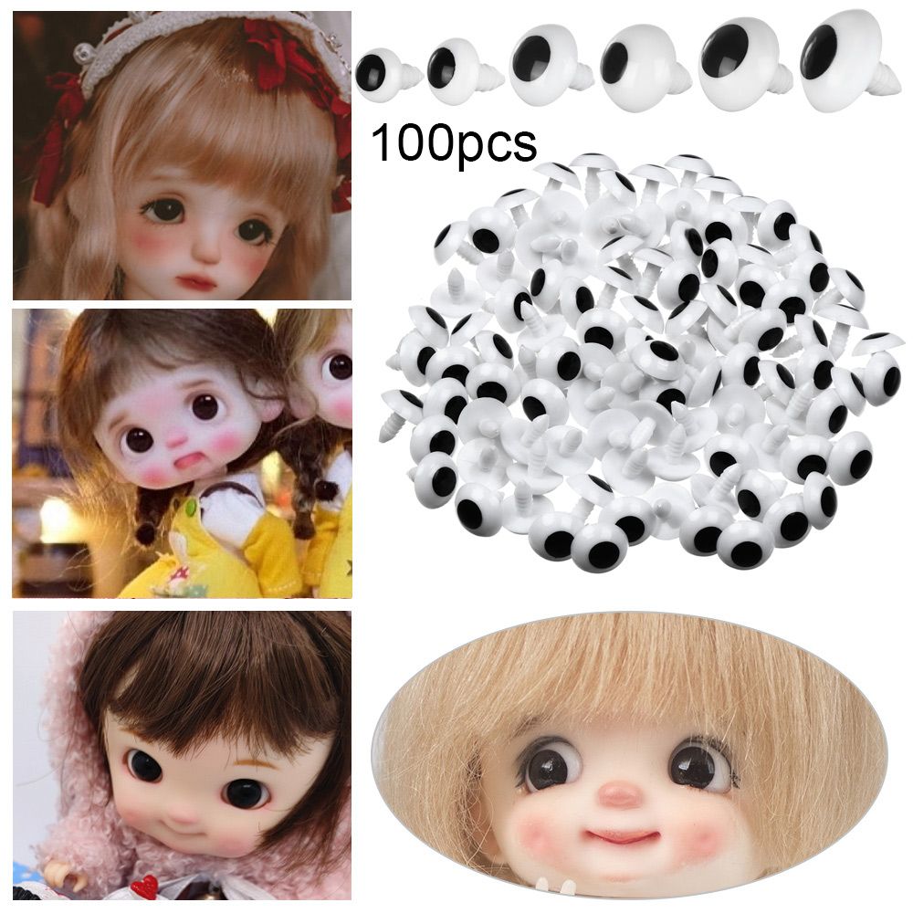 100pcs 6 Sizes White&Black Plastic DIY Doll Eyes Craft Stuffed Toys Parts Safety Doll Eye Animal