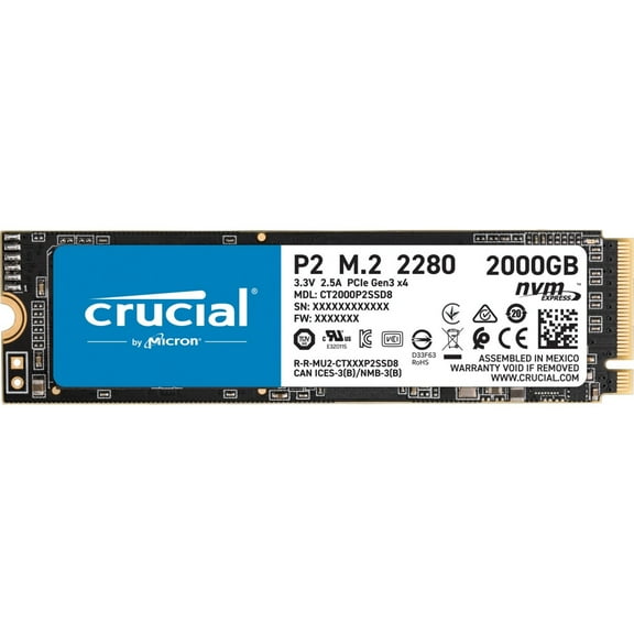 Crucial P2 2TB 3D NAND NVMe PCIe M.2 SSD Up to 2400 MB/s - CT2000P2SSD8