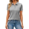 thumbnail image 2 of Qwertyu Womens Collared Polo Shirts Cotton Wicking Casual Lapel Tops Lightweight Short Sleeve Solid Color Dressy Summer Button Down Shirt Gray M, 2 of 5