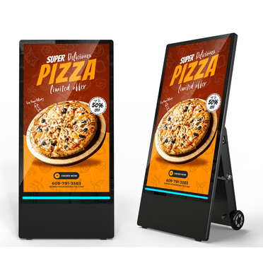YCKJNB 43 inch Rechargeable Portable Outdoor Digital Signage Displays, IP55 Waterproof, Smart LCD Split Screen, Movable Kiosk, Brightness Auto-Adjustment,Android 9.0