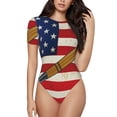 thumbnail image 2 of Uemuo American Flag And Baseball Pattern Women's One Piece Short Sleeve Swimsuit Rash Guard Surfing Modest Quick-drying Swimsuit Beach Essentials-, 2 of 9