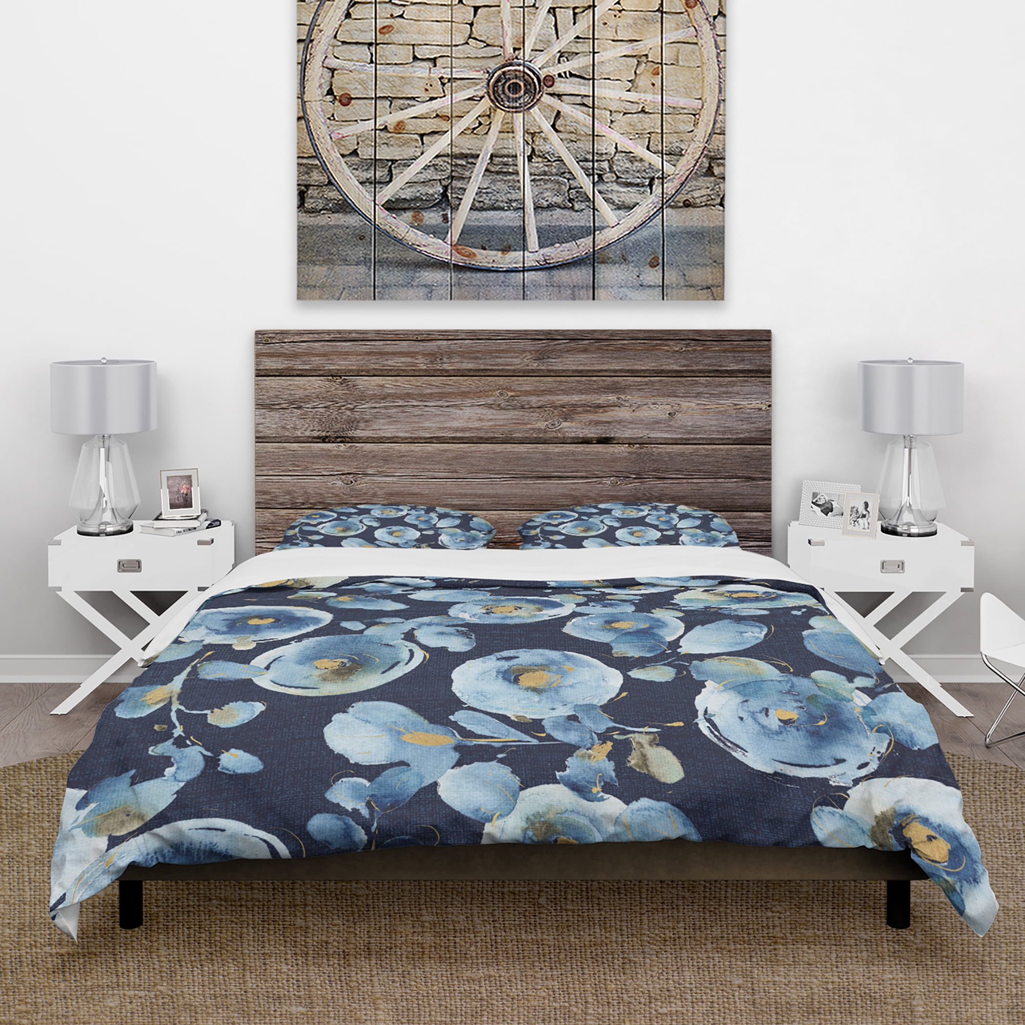 Designart 'Indigold metallic Flower Pattern' Cottage Duvet Cover Set