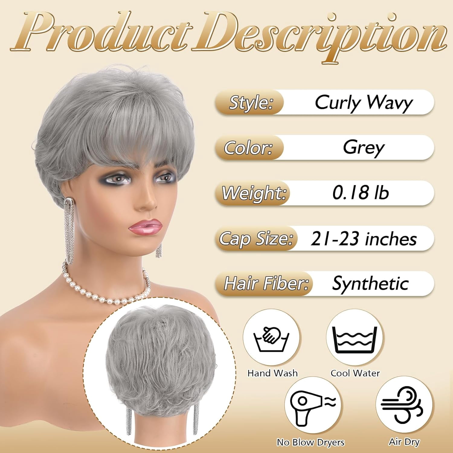 UTOURS Grey Pixie Wigs for Women - Gray Short Natural Layered Haircut Synthetic Heat Resistant Hair Wig for Daily Costume