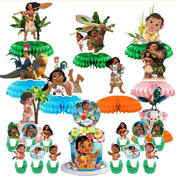 Moana Princess Party Decor Supplies Honeycomb Centerpieces Table Toppers Cake Toppers Decorations for Birthday