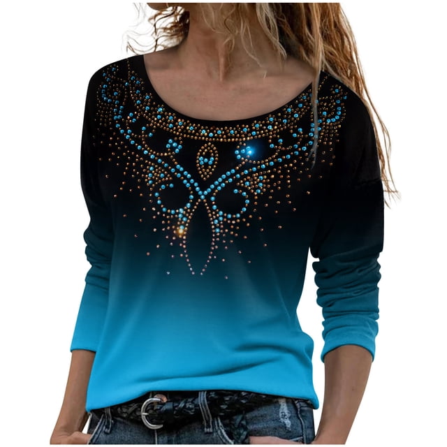 Tunique Décontractée à Manches Longues et Col Rond pour Femmes, Ample et Confortable, Blouse Vintage Imprimée Mode Automne, T-Shirts pour Dames A1