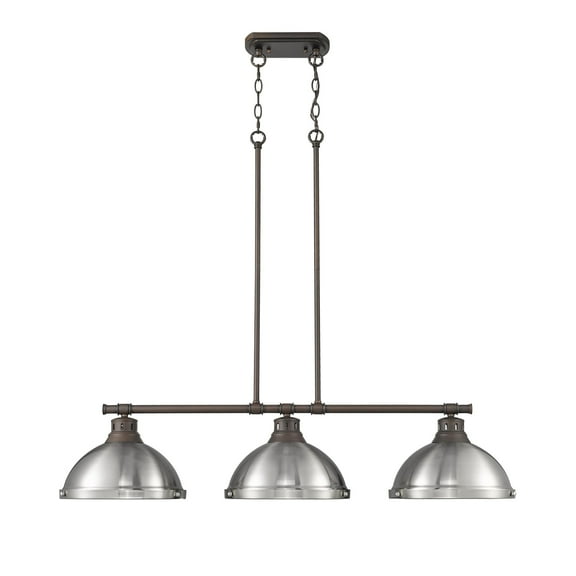 Yep by Golden Lighting Duncan 3-light Island Light in Rubbed Bronze and Pewter shade