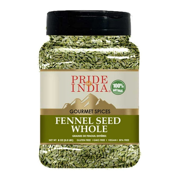 Pride of India – Graines de Fenouil Entières – Épice Gastronomique – Fraîches et Aromatiques – Rafraîchisseur d'Haleine – Sans OGM/sans Gluten – Arôme pour Pâtisseries, Viande et Plus – Facile à Utiliser – Pot à Double Tamis Moyen de 7 oz