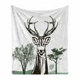 thumbnail image 1 of Antlers Soft Flannel Fleece Throw Blanket, Deer Moose Trees Silhouettes Outline of Village Mountain Fall Forest, Cozy Plush for Indoor and Outdoor Use, 50" x 60", Chocolate Green White, by Ambesonne, 1 of 5