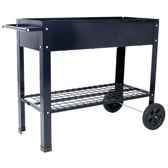Products Elevated Mobile Raised Ergonomic Metal Planter Garden Bed for Backyard, Patio w/Wheels
