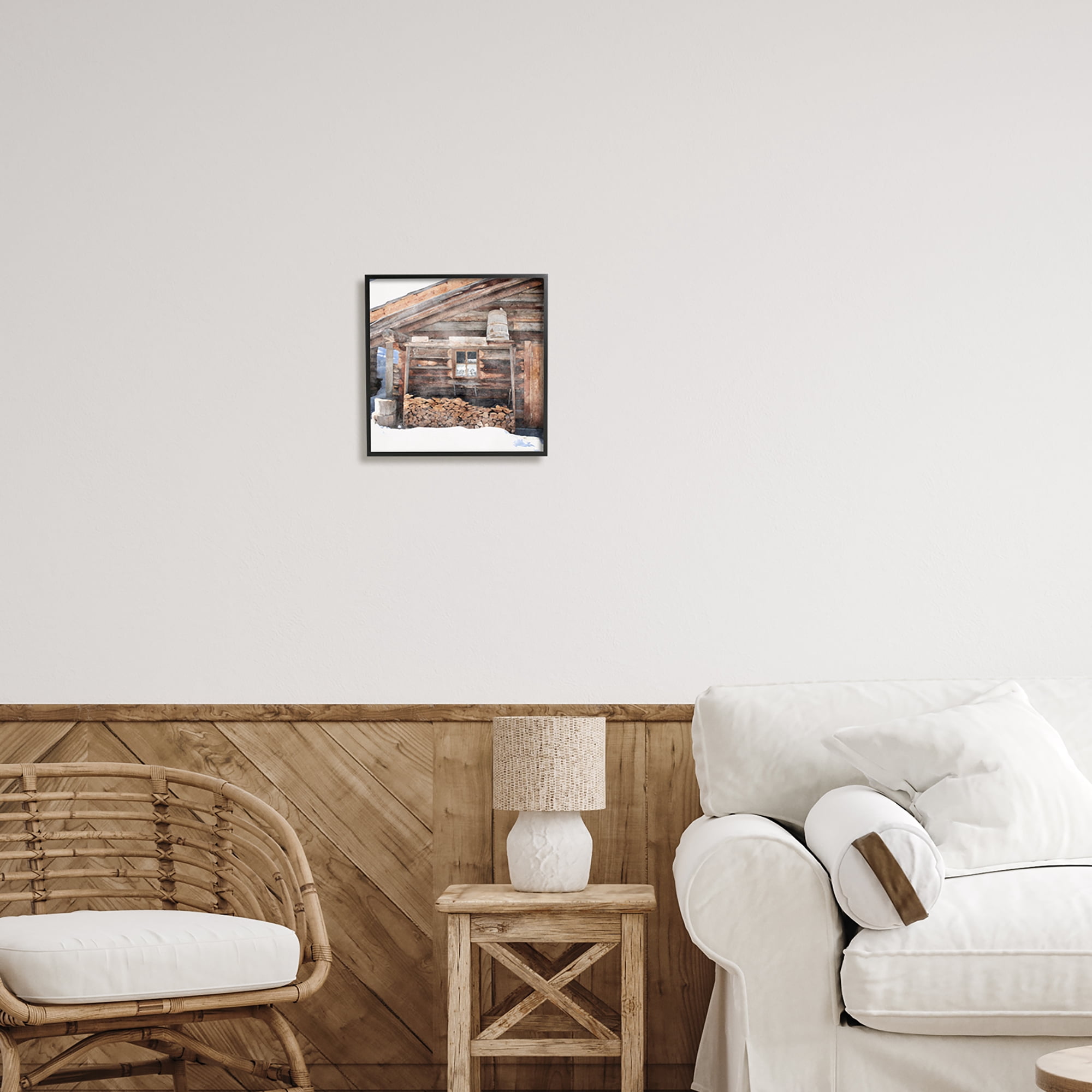 Stupell Industries Lumber at Winter Cabin Travel & Places Painting Black Framed Art Print Wall Art, 12 x 12