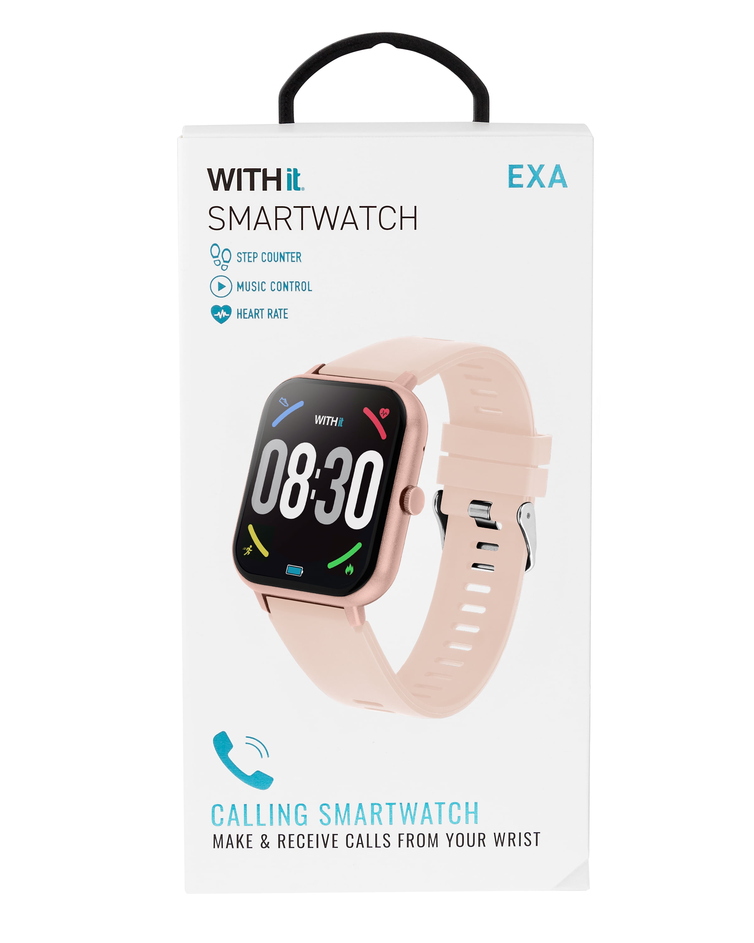 WITHit EXA Series Touch Screen Smartwatch with Blush Silicone Band and over 25 Built-In Features