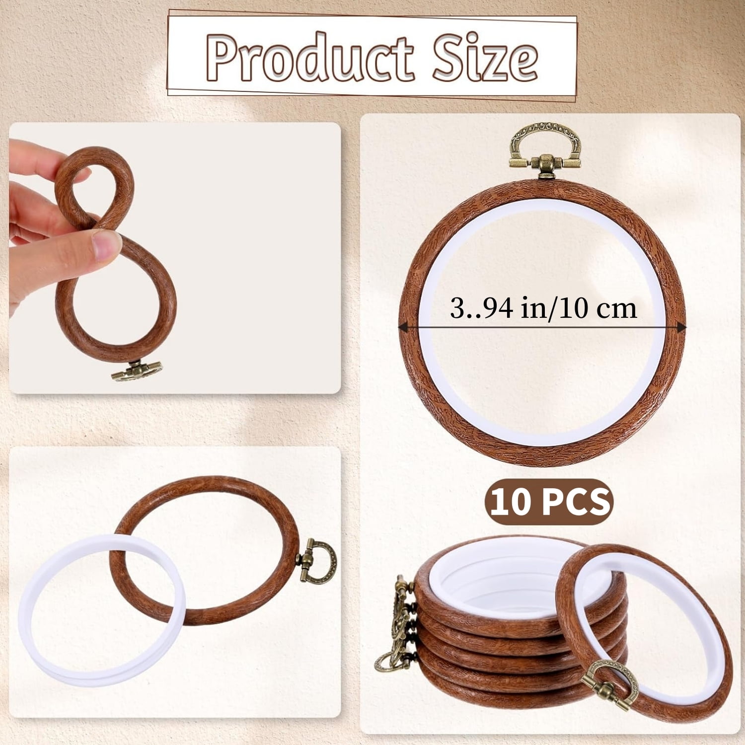 10 Pcs Embroidery Hoops 4 inch Round Cross Stitch Hoops Embroidery Hoops Frame Circle Rubber Hoops Ring Imitated Wood Grain Rings for Craft, Sewing, Needlework, Topboutique