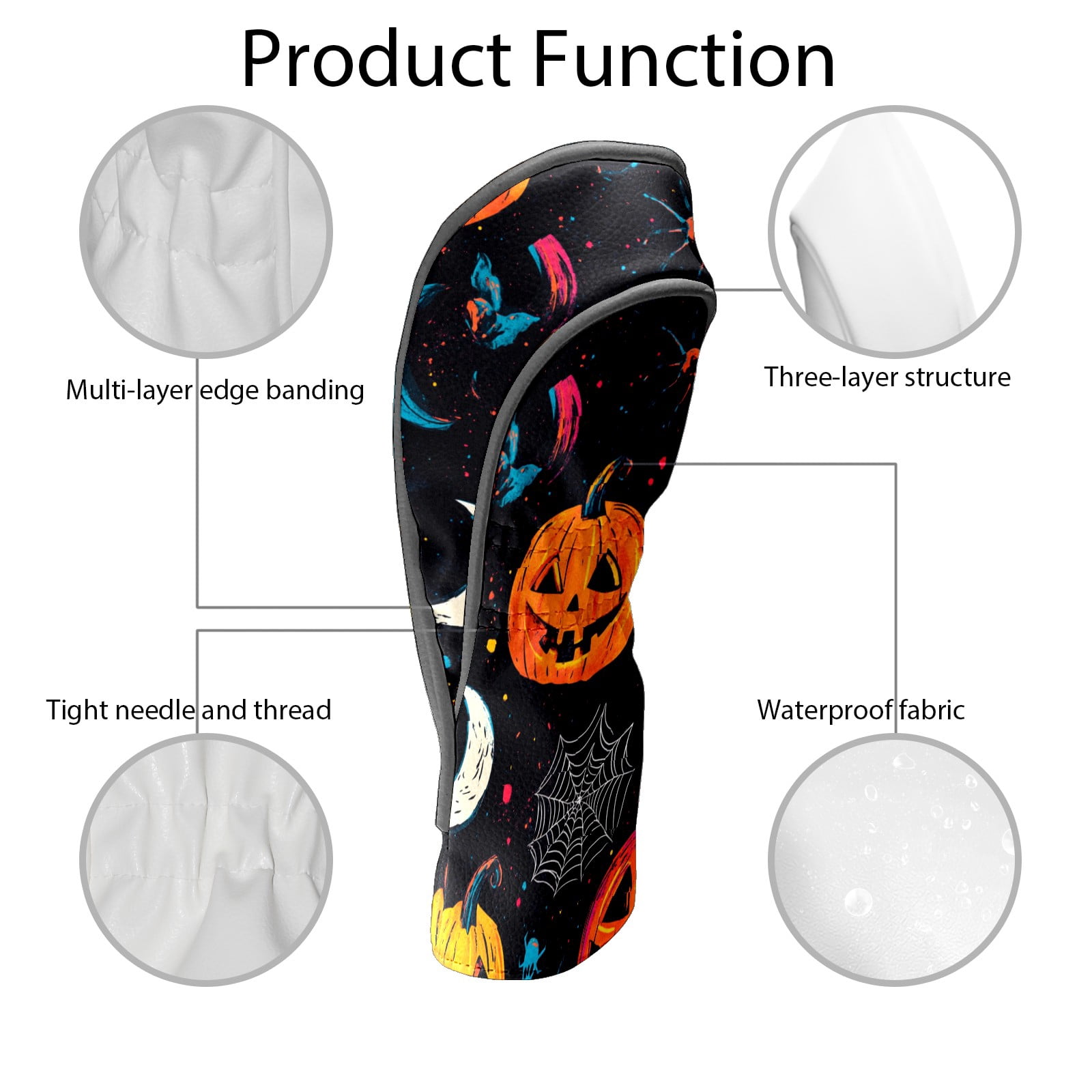 Golf Club Covers PU Leather Waterproof Head Covers for Fairway Woods Hybrids Cute Halloween Pumpkin