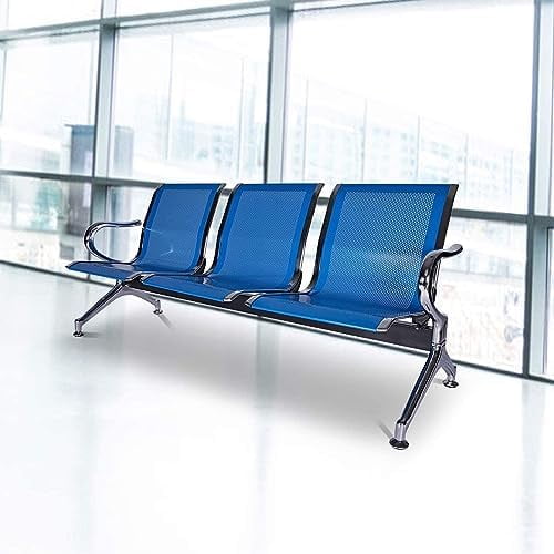 Waiting Room Reception Chairs -3-Seat Airport Reception Chairs with Arms, Office Guest Chairs for Bank, Hospital, Market (Blue)$$Office
