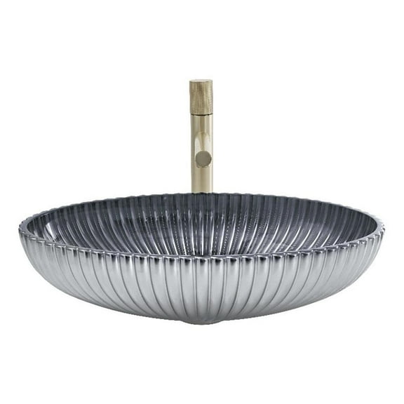 Pemberly Row 21" Oval Tempered Glass Vessel Bathroom Sink in Gray