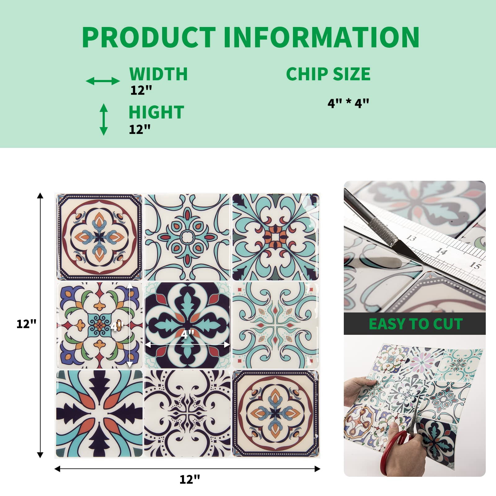 Peel And Stick Backsplash Tile Stickers  Maximum Blue Green For Kitchen On Wall Tiles (10 Sheets)