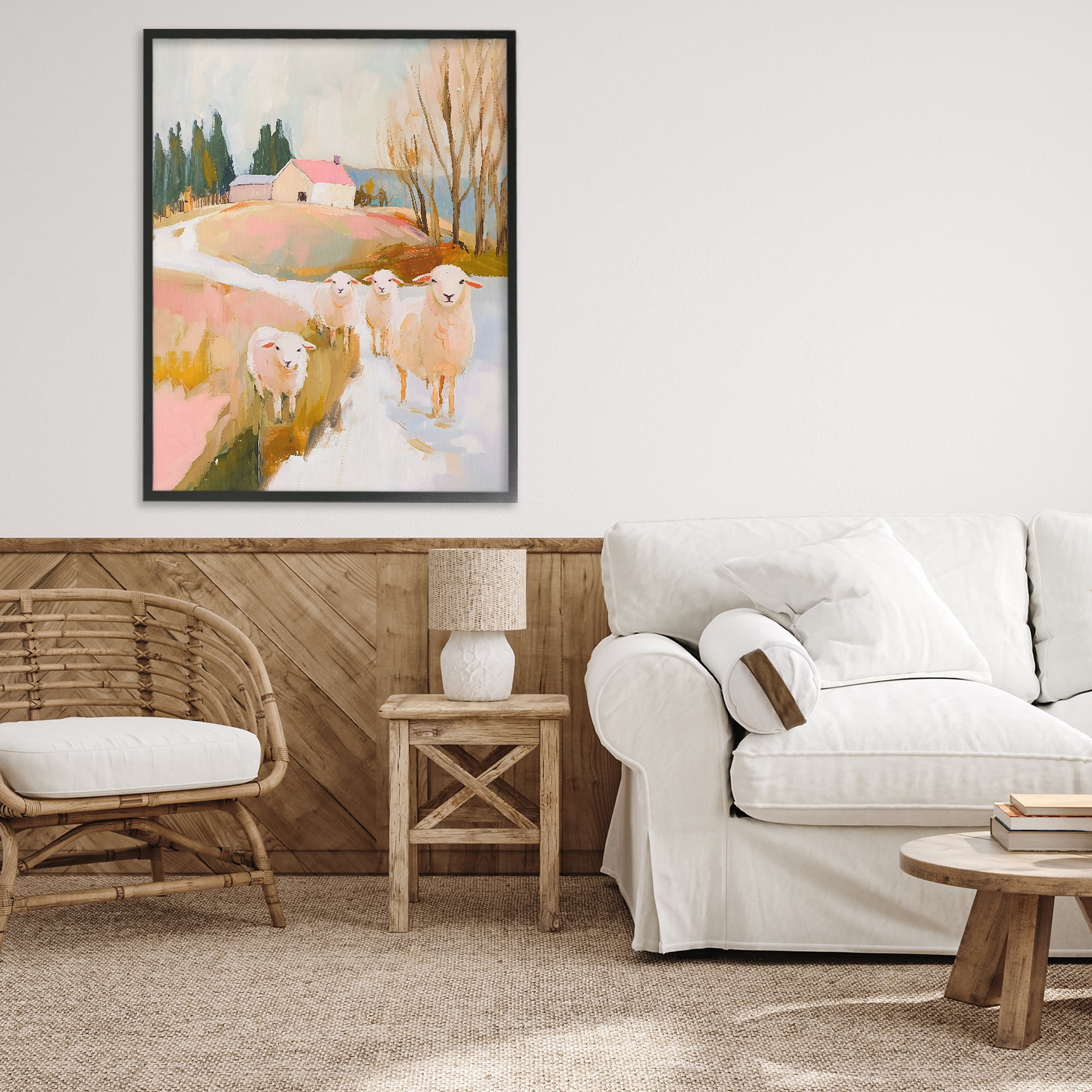 Stupell Industries Sheep on the Roadside Pasture Black Framed Giclee Art, design by The Prints Vibe