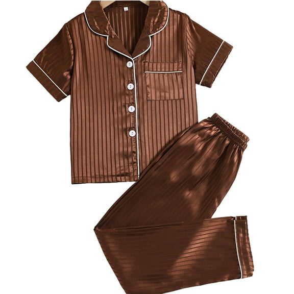 FLMEI Teen Boys Satin Pajamas Set Kids Silk Pjs Short Sleeve 2 Piece Sleepwear Summer Button-Down Jammies Nightwear Outfit (6-13T)