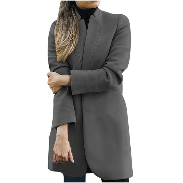 IROINID Manteau Décontracté Mi-Long pour Femmes, Col Rabattu, Couleur Unie, Manches Longues, Gris Foncé