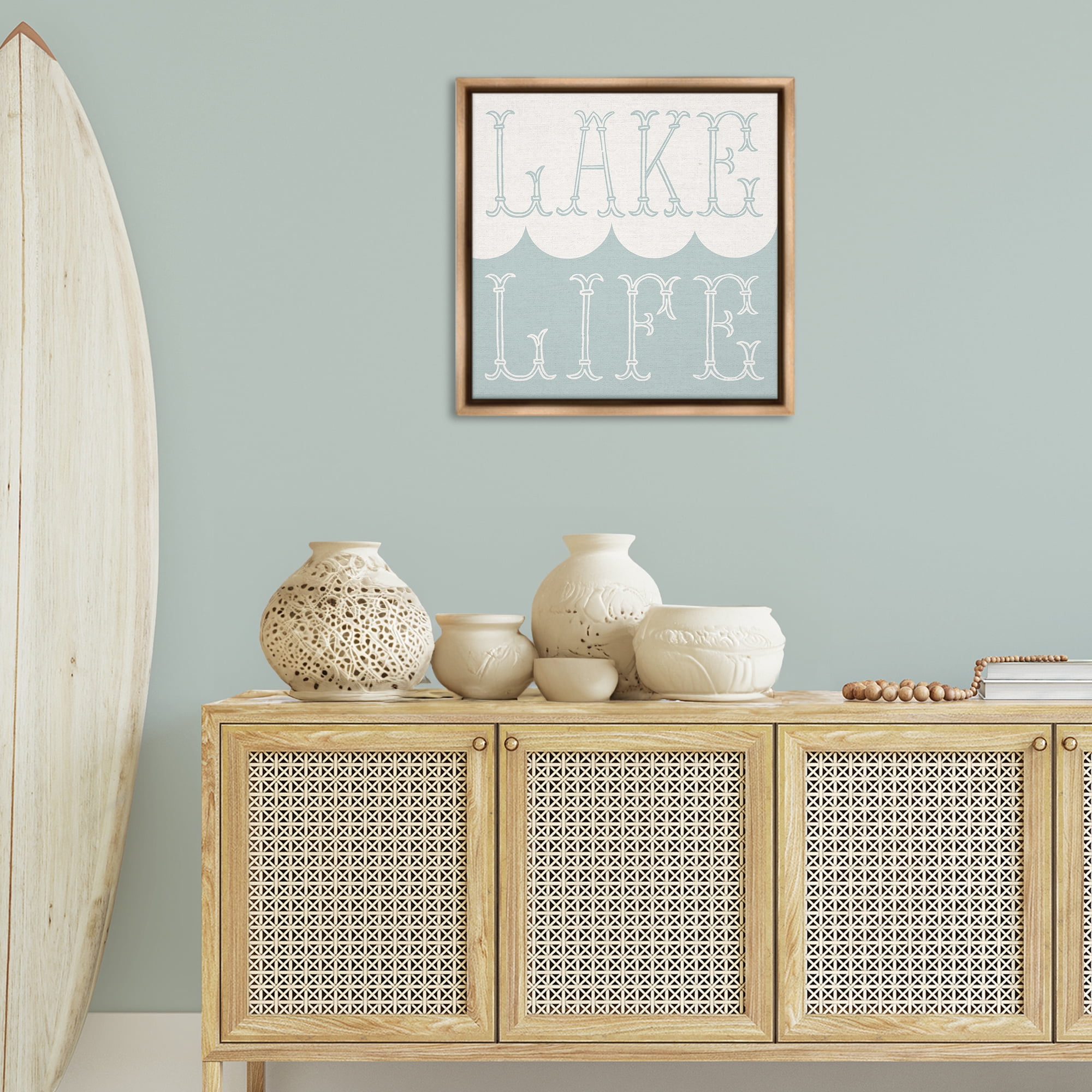Stupell Industries Lake Life with Wave Nautical & Beach Painting Brown Floater Framed Canvas Art Print Wall Art, 25 x 25
